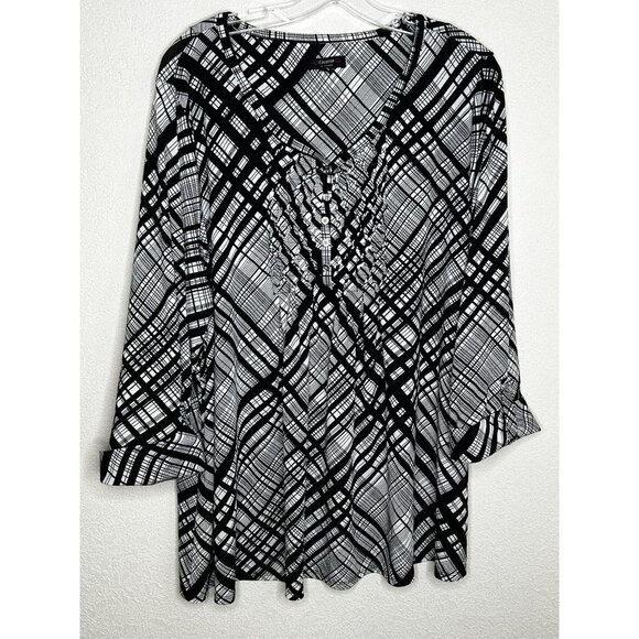 Cocomo Woman Blouse Womens 3X Geometric Tunic Long Sleeve Button Ruffle Top - Picture 1 of 10